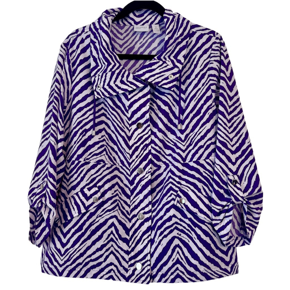 Chico's Zenergy Neema Zhara Zebra Windbreaker Jacket Purple Jasper